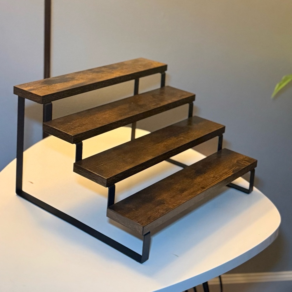 Rustic Brown Wooden Step Shelf